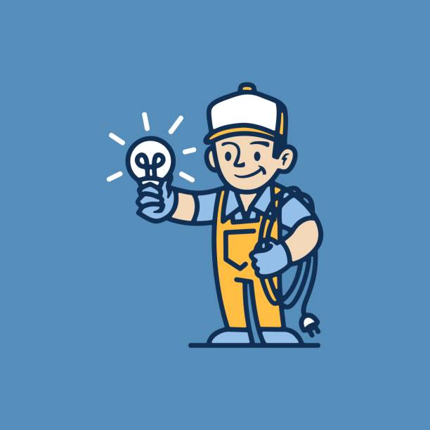 electrician retro mascot cartoon vector icon illustration